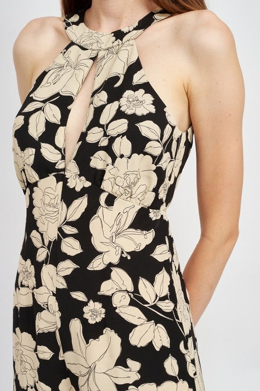 FLORAL HALTER JUMPSUIT WITH OPEN BACK