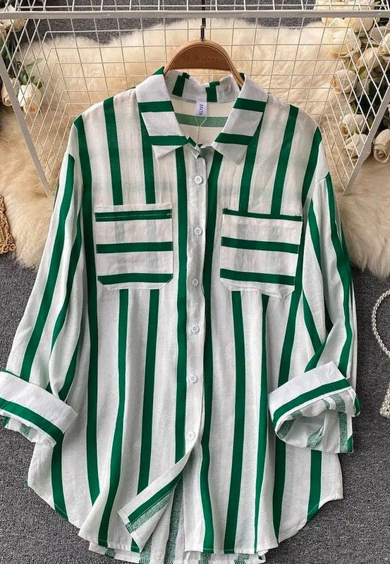 Striped Oversized Button Up
