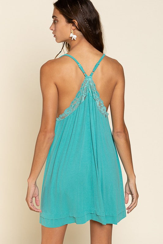 Deep V Tank Dress w/ Lace Detail
